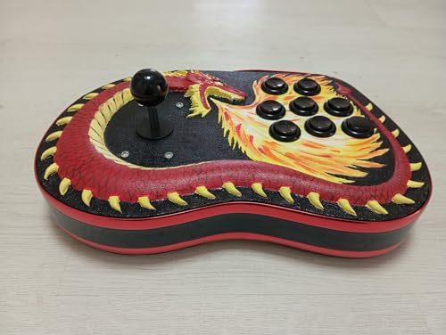Dragon Fury Arcade Fight Stick, Custom Gaming Controller with Dragon Artwork, 8-Button Layout, Black and Red Design, Professional Gaming Console Compatible