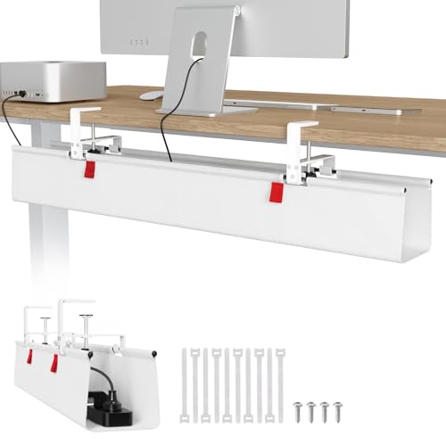 Univivi No Drill Under Desk Cable Management Tray, 36 inch Cable Management | Clamp/Screw Mount Cable Management Under Desk, Premium Fabric Under Desk Cable Tray, Various Size Cable tray for Office, Home - color: White, size: 36"L x 5.5"W