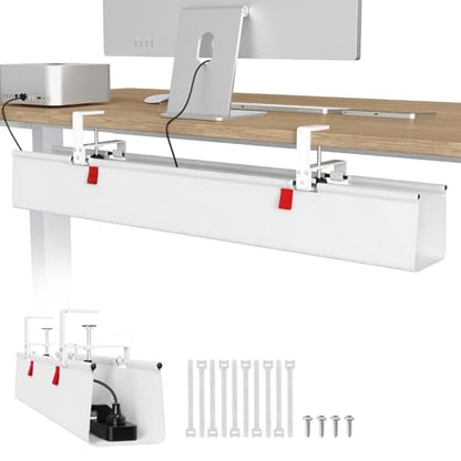 Univivi No Drill Under Desk Cable Management Tray, 36 inch Cable Management | Clamp/Screw Mount Cable Management Under Desk, Premium Fabric Under Desk Cable Tray, Various Size Cable tray for Office, Home - color: White, size: 36"L x 5.5"W