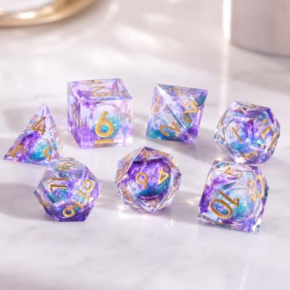 Metal Dice Set for DND - 7pcs with Gift Box, Perfect D&D Gift (Blue-Purple) | Elegant gift box included, making it the ultimate present for roleplaying tabletop gamers and D&D enthusiasts - color: Blue-purple