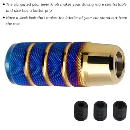 Osilly 3.74 Inch Aluminum Shift Knob with 3 Threaded Adapters, Blue/Gold | aluminum alloy construction, ergonomic extended grip, supplied adapters, for manual and select automatic cars, interior parts - color: Blue+Golden