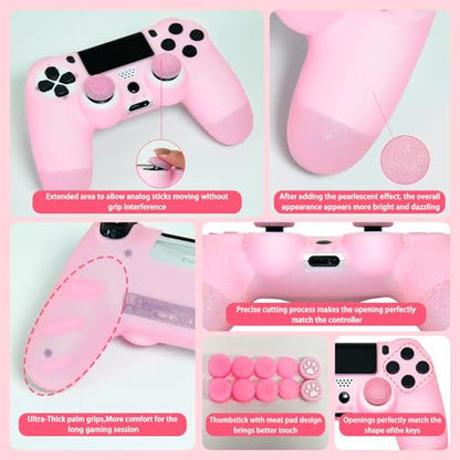 Pink Glitter Anti-Slip Protective Silicone Cover Skin Grips Compatible with PS4/Slim/Pro Controller,8 PCS Glitter Thumb Grips Caps and 2 Grips Caps. (Glitter Pink) - color: Glitter Pink