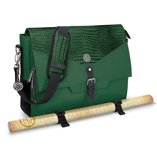 ENHANCE Collector's Edition RPG Player's Essentials DnD Bag - Dragon Hide Exterior Messenger Bag Fits 2-4 Books, Binders, Dice & Accessories, with 17 inch Laptop Slot, Battlemap Straps (Dragon Green) - color: Dragon Green