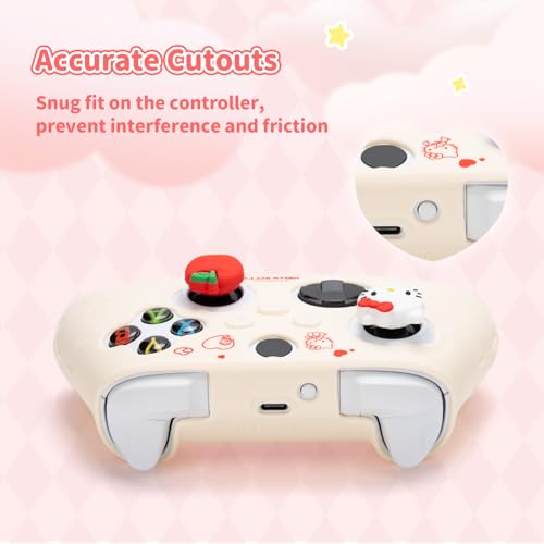 Kuitmor Controller Cover Skin for Xbox Series X/S,Soft Silicone Anti-Slip Protective Cover Skin Case Compatible with Xbox Controller with 2 Thumb Grip Caps and 1 Sticker (Beige Hello Kitty) - color: Beige Hello Kitty
