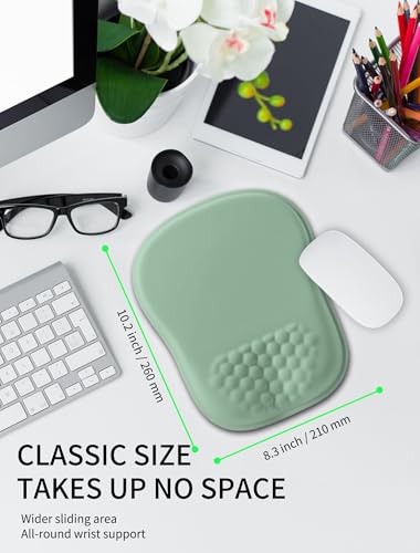 Hokafenle Ergonomic Wrist-Hugging Mouse Pad Wrist Support, U-Shaped Holding Wrist Rest Mousepad for Carpal Tunnel Pain Relief with Cushioned Memory Foam Slope Massage Bulge (10.2x8.3 in,Light Green) - color: Light Green