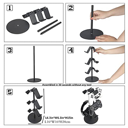 Controller Stand 3 Tier,Headphone Holder, Multi Adjustable Game Controller Headset Hanger for All Universal Gaming PC Accessories, Xbox PS4 PS5 Nintendo Switch(Smart Black) - color: Smart Black