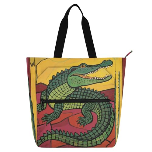 Waterproof Piano Bag for Lessons Vivid Bird Foliage Music Tote with Zipper Pockets for Sheet Music & Books - color: Abstract Crocodile Yellow Red