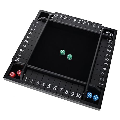 WE Games Shut the Box Wooden Board Game - Classic 4-Player Table Top Math Dice Game, Black Stained Wood, 8.5 in. Travel Size, 10 Numbers, for Families and Adults - color: Black Stained Wood, size: 8.5 x 8.5 x 1.25 in.