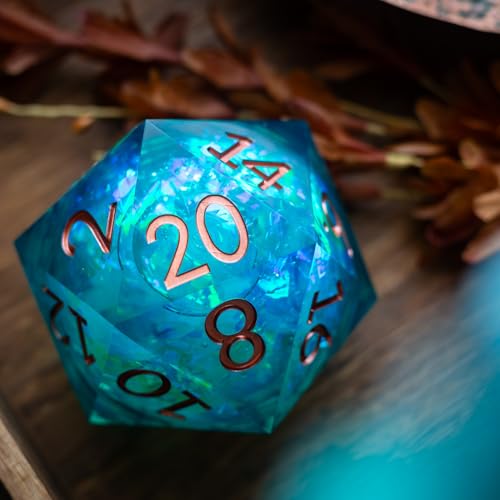 Massive Sea Green Teal Liquid Core 95MM Chonk Handmade Resin Dice and Box, Only 1 D20, Large, Green Dice
