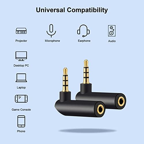 3.5mm Angle Male to Female Audio Adapter, 90 Degree Right Angle Gold-Plated TRRS Stereo Jack Plug AUX Connector Compatible with Headset, Tablets, MP3 Players, Game Controller, Speakers(2 PACK)