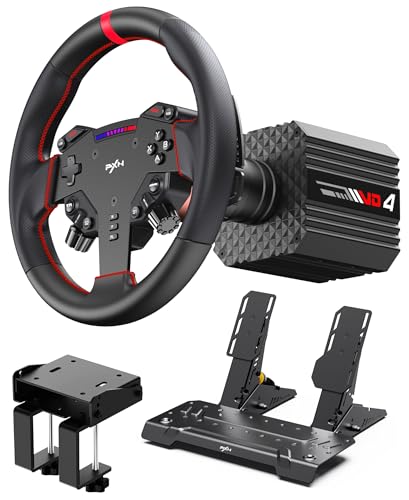 PXN VD4 Direct Drive Racing Wheel Bundle, 4Nm Force Feedback, for Windows | Servo Motor, 11 in Wheel with Quick Release, Hall Effect Pedals, Table Clamp, PC Tuning Software Support