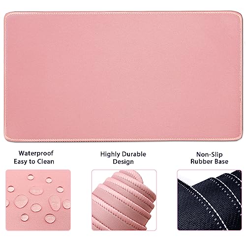 4-in-1 Large Gaming Mouse Pad, Keyboard Wrist Rest Pad & Wrist Support Mousepad Set, Extended Desk Pad Waterproof Desk Mat for Home Office Study Game-Pink - color: Pink