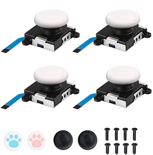 Joycon Joystick Replacement 4 Pack, 3D Replacement Joystick Analog for Nintendo Switch Joycon, Left/Right Thumb Stick with Thumbstick Grips