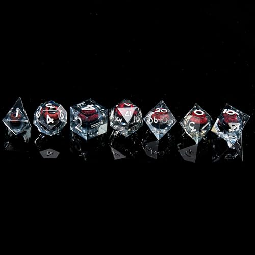FugaCity Dice Set,Handmade Sharp Edge 7 Piece Resin Dice-Dungeon&Dragons Polyhedral Dice Set, D&D Dice Set with Gift Dice Case for RPG MTG Table Games - color: A-silver Red