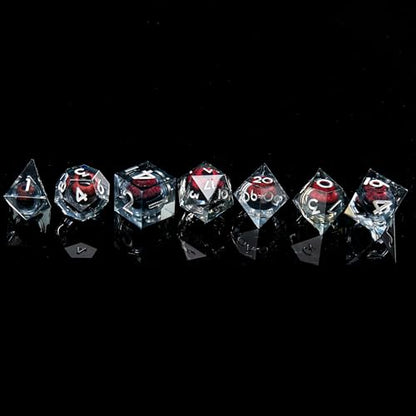 FugaCity Dice Set,Handmade Sharp Edge 7 Piece Resin Dice-Dungeon&Dragons Polyhedral Dice Set, D&D Dice Set with Gift Dice Case for RPG MTG Table Games - color: A-silver Red
