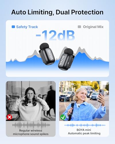 BOYA mini 2 Wireless Lavalier Microphone for iPhone 15/16/17 & Android | AI Noise Cancellation, App Control, 30H Battery Life with Charging Case for Vlogging Interviews and Content Creation