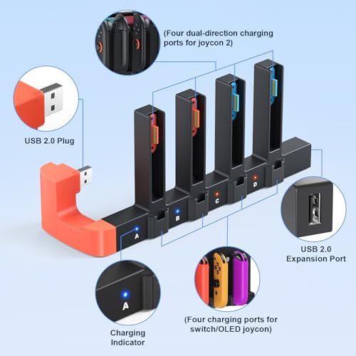 [Switch 2/1 Charger Dock], Switch 2 Controller Charging, 8 in 1 Fast Charger for Joycon 2/1, Wireless Portable Dual-Direction Magnetic Charger for Nintendo 2 (NTT41)