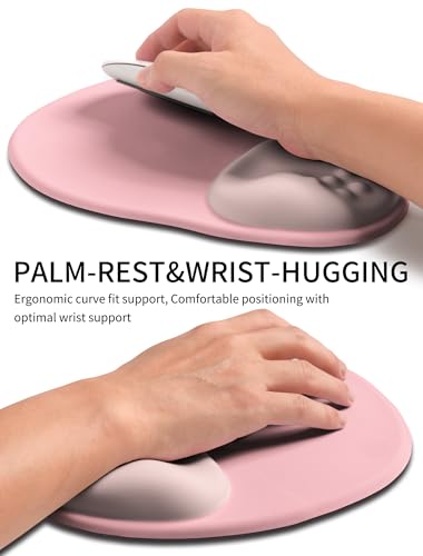 Palm-Rest and Wrist-Hugging Mouse Pad Wrist Rest, Ergonomic Wrist Support with Curve Fitting Cushioned Memory Foam for Carpal Tunnel Pain Relief, 9.9 x 8.3 Inch,Pink Serenity - color: Pink Serenity