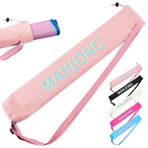 34 Inch Long Mahjong Mat Bag Cute Double Strapped Canvas Drawstring Mahjong Holder Lightweight Outdoor Carrying Bag for Board Games Travel Storage-Mat Not Include(Light Pink,1 Pc) - color: Light Pink, style: Soild