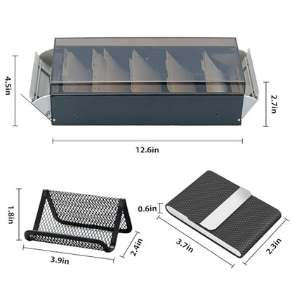 Business Card Holder with A-Z Tabs, Metal Organizer Box Stores 800 Cards | Stores Up to 800 Business Cards With A-Z Tabs, Metal Structure And Desk Organizer Design for Office Use.
