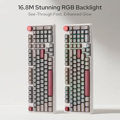 Redragon K768 PRO 100 Keys Wireless Gasket RGB Gaming Keyboard, Massive 8000 mAh PBT Mechanical Keyboard w/Hot-Swap Socket, Dedicated Knob Control & 5-Layer Noise Dampening, Custom Yolk Linear Switch - color: Retro Cocoa
