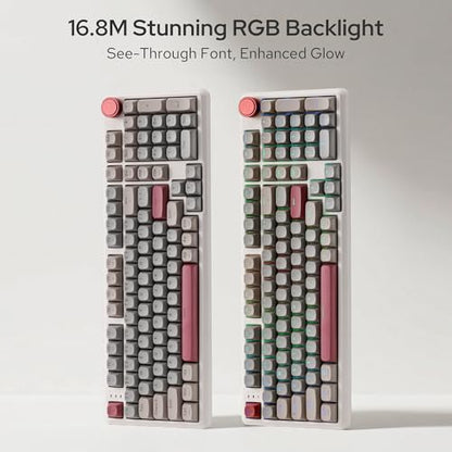 Redragon K768 PRO 100 Keys Wireless Gasket RGB Gaming Keyboard, Massive 8000 mAh PBT Mechanical Keyboard w/Hot-Swap Socket, Dedicated Knob Control & 5-Layer Noise Dampening, Custom Yolk Linear Switch - color: Retro Cocoa