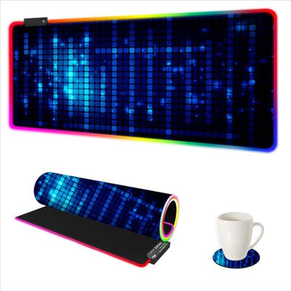 ARTSO Blue RGB Gaming Mouse Pad, XXL Mousepad Non-Slip Rubber Base, Cool Computer Desk Pad Keyboard Mat LED Glowing Square Extended Mouse Pad for Gamer - color: Blue Glowing Square