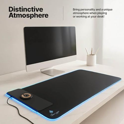 Wireless Charging RGB Gaming Mouse Pad 15W, LED Mouse Pad 35.43x15.75x0.16 in, Light Modes Extra Large Mousepad Non-Slip Rubber Base Computer Keyboard Mat for Gaming, MacBook, PC, Laptop, Desk