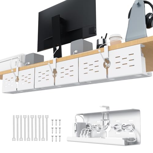 KEEGH 16 in Under Desk Cable Management Tray, Capacity Cable Tary, 3 Pack | No Drill Clamp Mount, Heavy Metal, Cord Management Tray for Home Office, Gaming Desk, Standing Desk, White - color: White, size: 3 Pack