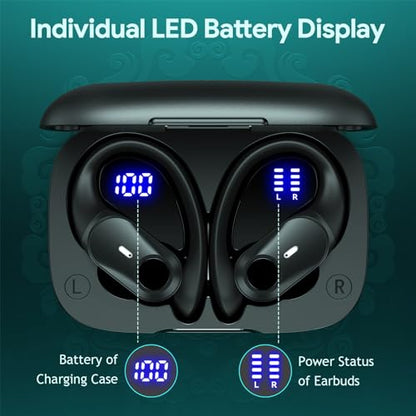 Active Noise Cancelling Ear Buds Wireless Earbuds 80H Playtime Bluetooth Headphones with LED Display Case, Hi-Res Audio Clear Calls Earphones with Over Ear Hooks for Running Gym Workout Travel Black - color: Black