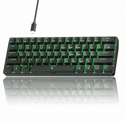 TMKB 60% Mechanical Gaming Keyboard, Red Linear Switch, Wired, Black | LED Backlight, Anti-Ghosting, Detachable USB-C, Double-Shot Keycaps, 61 Keys - style: Black