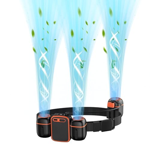 Rechargeable Waist Fan with Dual Fans for Hands-Free Cooling | 10000mAh rechargeable battery supports up to 30 hours of hands-free use for outdoor work, sports, camping and travel. - color: Black Orange