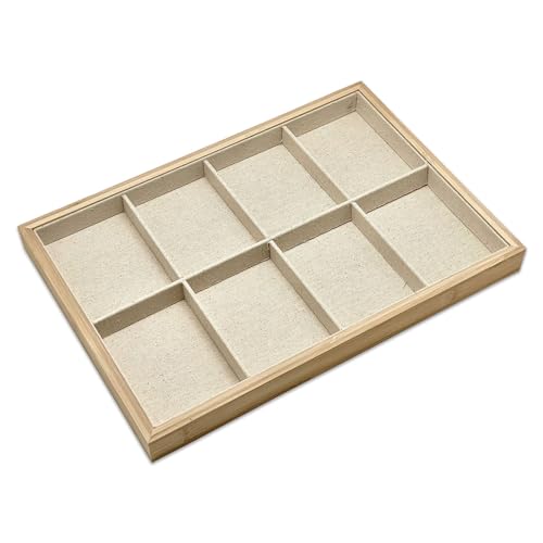 The Display Guys - Stackable Jewelry Tray and Organizer - for Drawers, Dressers, Store Display (8 Compartments, Bamboo Suede) - color: Bamboo Suede, size: 8 Compartments