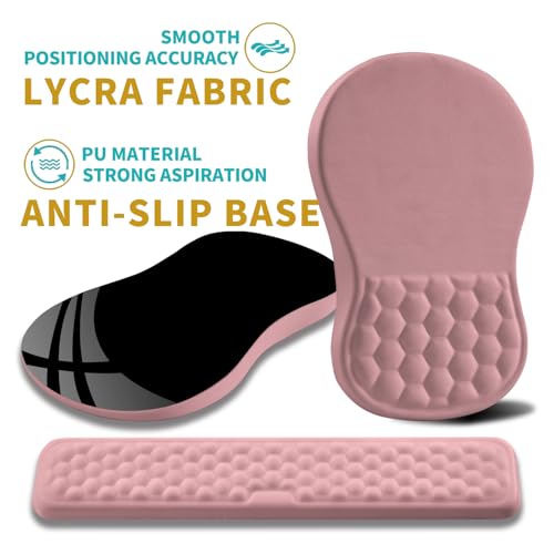 Hokafenle 2 in 1 Ergonomic Mouse Pad Wrist Support & Wrist Rest for Computer Keyboard Set, with Relieve Carpal Tunnel Pain Massage Bulge and Full Memory Gel Design (2In1 Set, Pink) - color: Hk005-pink