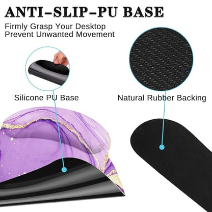 Arttown Purple Gold Marble Desk Mat Abstract Marble Mouse Pad Set 4 in 1 Ergonomic Design Large Mousepad + Keyboard Wrist Rest + Mouse Wrist Rest + Coaster Suitable for Home Office Study Game - color: Purple Gold Marble