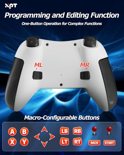 XPT PC Gaming Controller with Bluetooth/2.4G Wireless, Bluetooth Gamepad Game Controller for PC Windows/ Switch2/Switch1/PS4/PS3,Macro Programmable, Adjustable Turbo & Dual Vibration(white) - color: white