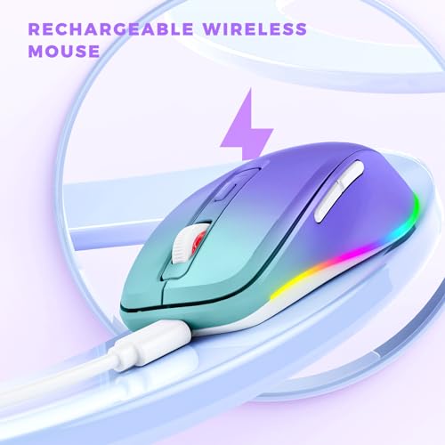 PEIOUS Wireless Mouse Jiggler, LED Mouse with Built-in Mouse Mover, Purple | Rechargeable, Silent Clicks, Adjustable DPI and Random Movement Keep Computers Awake for Work-Life Balance on Laptop/PC/Mac - color: Gradient Purple