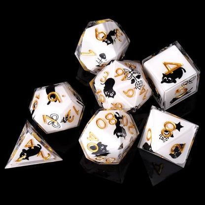 DND Dice Set, 7 Pcs Sharp Edge D&D Dice Polyhedral Resin Cat Dice for Dungeons and Dragons RPG MTG Role Playing Table Games - color: White