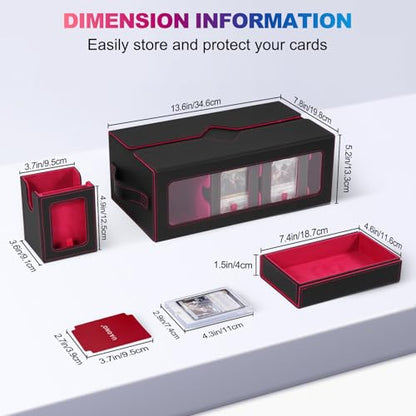 UAONO MTG Commander Deck Box, 6-Deck Modular TCG Deck Case with Dice Tray | Hold 600+ Double-sleeved Cards, Modular Card Deck Box with 35PT Magnetic Card Holder for Magic the Gathering Black Red - color: Black Red