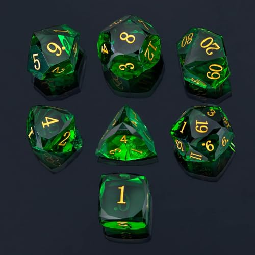 Resin DND Dice Set, 7 Pieces Handmade Sharp Edge Polyhedral Dice for Role Playing Game, Dice Accessory for D&D RPG Players and Starters d4 d6 d8 d10 d12 d20 with Gift Box (Dark Green) - color: Dark Green