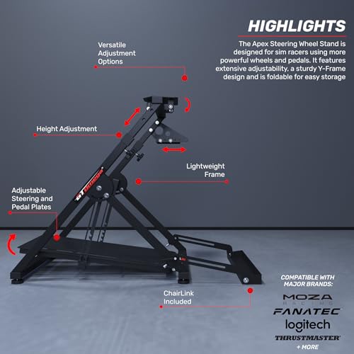 GT OMEGA Apex Racing Wheel Stand - Compatible with Logitech G29 and G920, Fanatec ClubSport, and Thrustmaster TX, T500, & T300, Foldable, Tilt-Adjustable for Racing Control