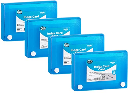 Enday Index Card Holder 3x5, Blue Index Card Case with 5 Tab Dividers, Index Card Organizer, Flash Card Holder, Holds 100 Cards, 4 Pack - color: BLUE, size: 4