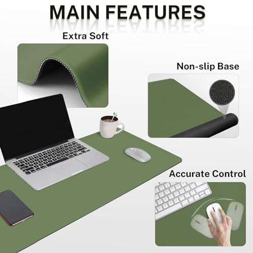 Britimes Olive Green Keyboard Mouse Pad Set 4in1 Large Mousepad+Keyboard Wrist Rest+Mouse Wrist Rest+Coaster Ergonomic Design for Home Office Computer 35.4x15.7Inches - color: Olive Green