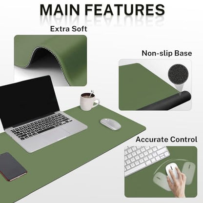 Britimes Olive Green Keyboard Mouse Pad Set 4in1 Large Mousepad+Keyboard Wrist Rest+Mouse Wrist Rest+Coaster Ergonomic Design for Home Office Computer 35.4x15.7Inches - color: Olive Green
