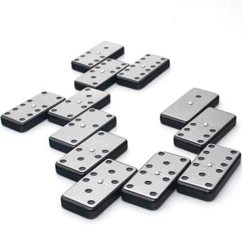 Bucher&Rossini Metal Surface Dominoes Set Double 6 - Classic Black Domino's Game Set with Silver Metal Surface Dominos Set for Adults and Kids Ideal Gift for Domino Players or Family Game Night - color: Silver New - Double 6