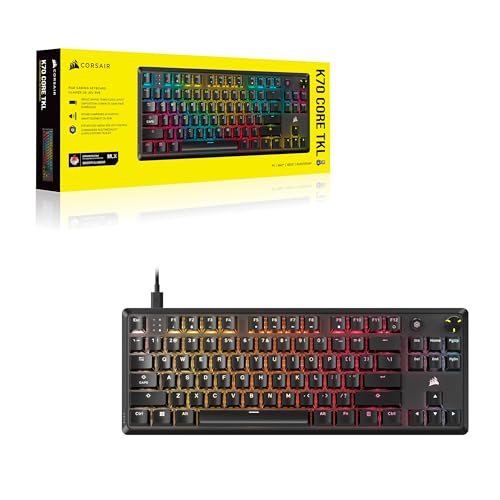 Corsair K70 CORE TKL RGB Tenkeyless Mechanical Wired Gaming Keyboard – Pre-Lubed MLX Red v2 Linear Switches, SOCD, ABS Double-Shot Keycaps, Sound Dampening, 1000Hz Polling, QWERTY NA – Black - style: Wired