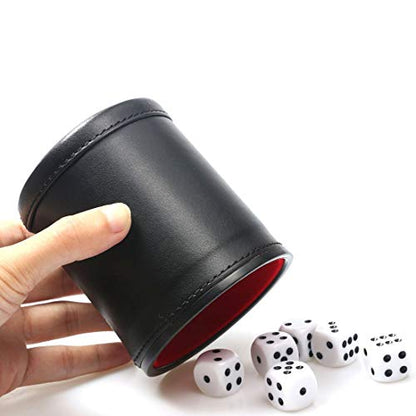 Felt Lined PU Leather Dice Cup Set with 6 Dot Dices (Black, Pack of 2) - color: Red