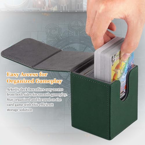 Arkeiliy Card Deck Box, 110+ Storage MTG Deck Box with 50 Pcs Card Sleeve, Collectible Trading Card Cases for Magic Commander and More (Green) - color: Green