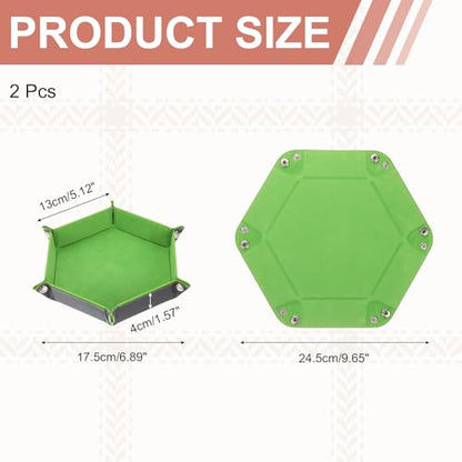Dice Tray 10" PU Leather Velvet Folding Hexagon Dice Rolling Tray Holder Storage Box Perfect for RPG DND Table Games & Entryway & Nightstand Organizer (Grass Green, 2pcs) - color: Grass Green