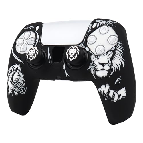 Lion Controller Skin Cover Compatible with PS5/Playstation 5 Controller, RALAN Protector Case Customised Thumb Grip - color: Lion Black White
